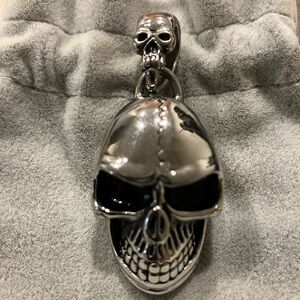 Mens Stainless Steel Halloween Goth Large Punk Biker Skull Pendant Necklace